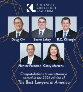 Five attorneys listed in 2026 Best Lawyers and Best Lawyers Ones to Watch with headshots of attorneys Doug Kim, Seann Lahey, BC Killough, Hunter Freeman and Casey Martens