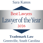 Greenville IP attorney Sara Kanos 2026 Best Lawyers Trademark Law Lawyer of the Year badge