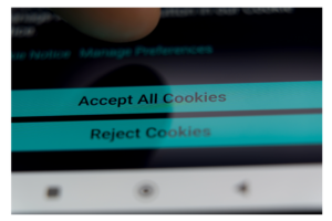 cookie consent banner on computer screen